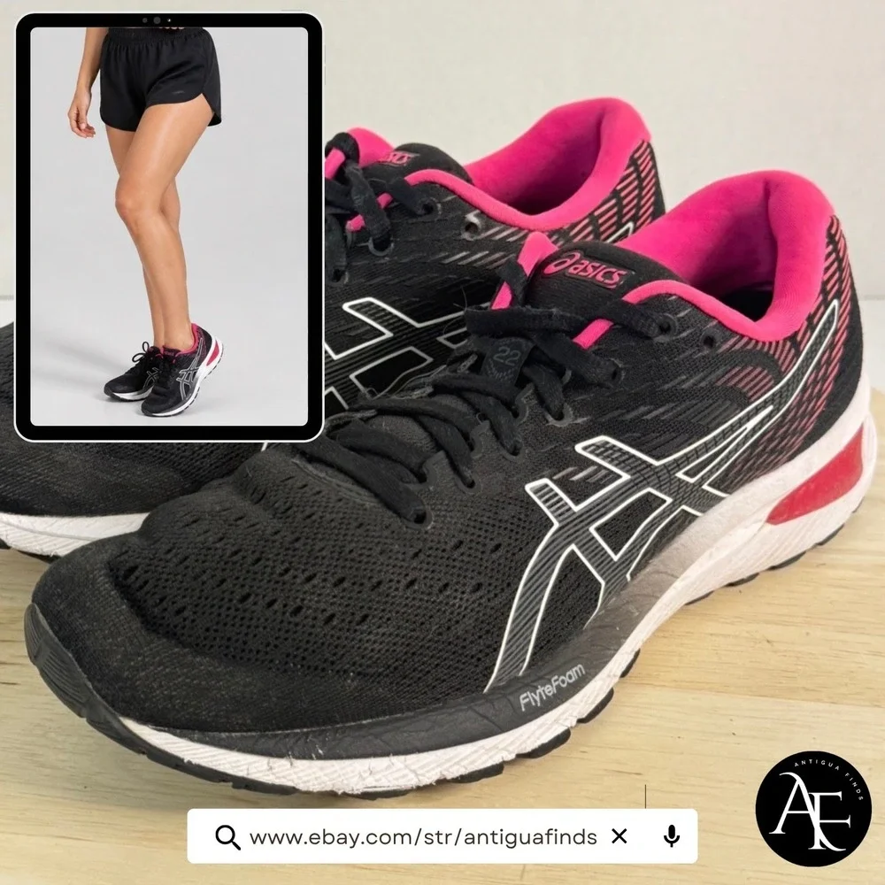 ASICS Women's Sneakers Gel-Cumulus 22 Running Shoes Black w/Pink Trim Size 9.5
